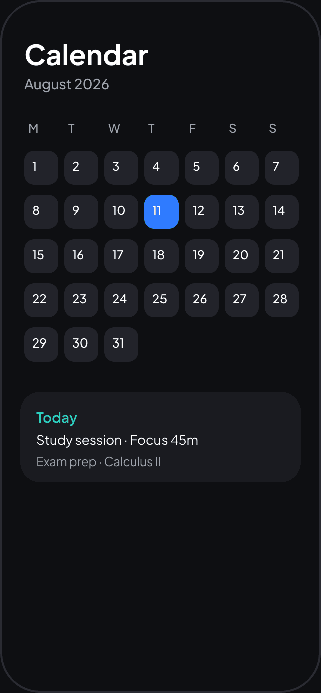 StudentOS calendar screen