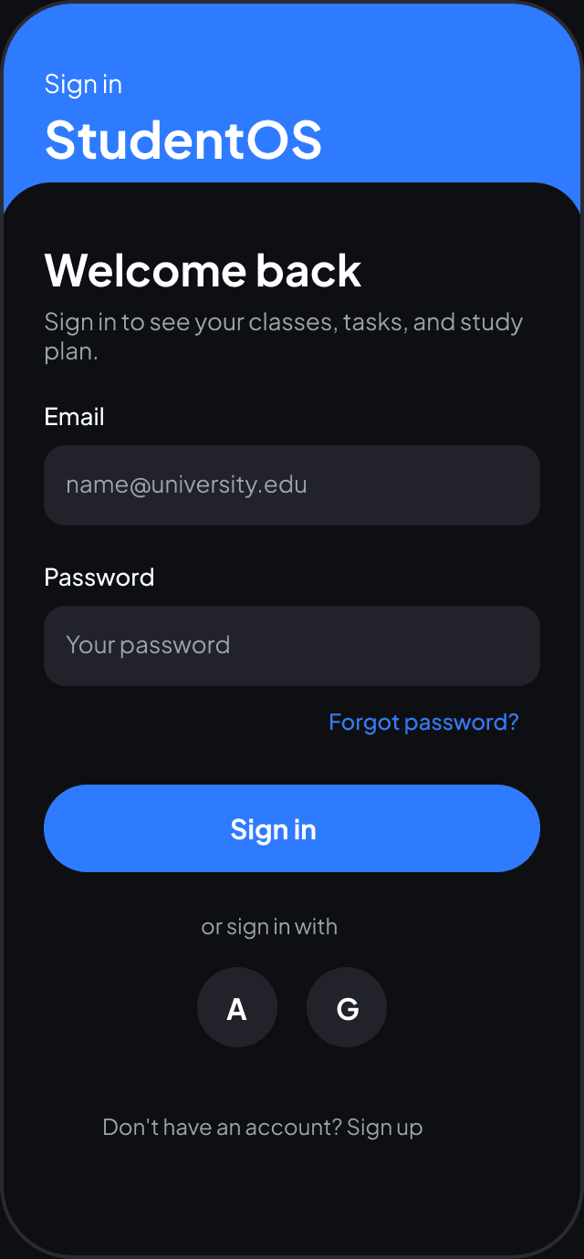StudentOS school-email OTP sign-in screen
